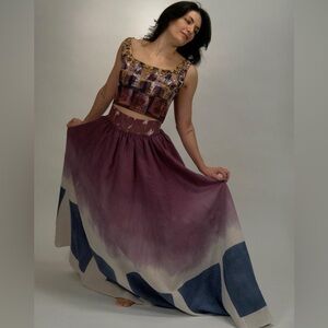 Couture Handdyed and Hand Beaded Cotton Skirt and Top